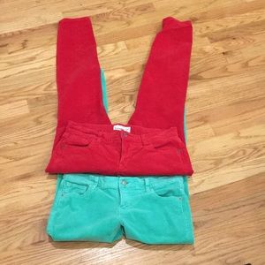 Old Navy Red Skinny Corduroy Pants with Teal Shorts